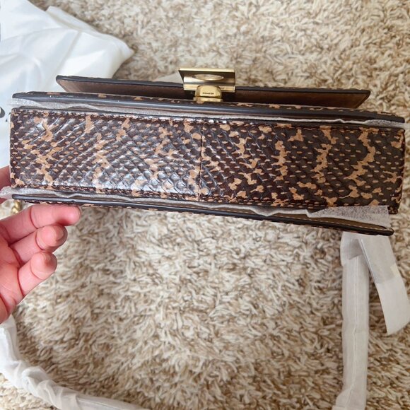 Coach Hutton Shoulder Bag In Blocked Signature Canvas With Snakeskin Detail - Picture 12 of 13